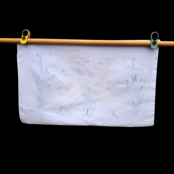 Punch Needle Embroidered Pillowcase Duck Mr and Mrs 26 x 15 Inch Boho Decor - Picture 3 of 12